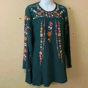 Altard State floral embroidered green top size xsmall